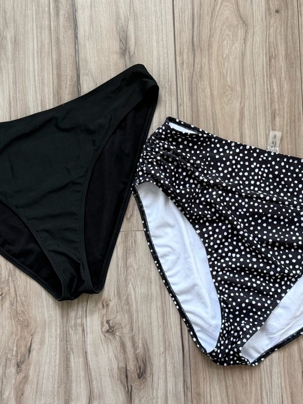 Bundle of 2-  High-Waist Black & Black Dot Women's Bikini Bottoms